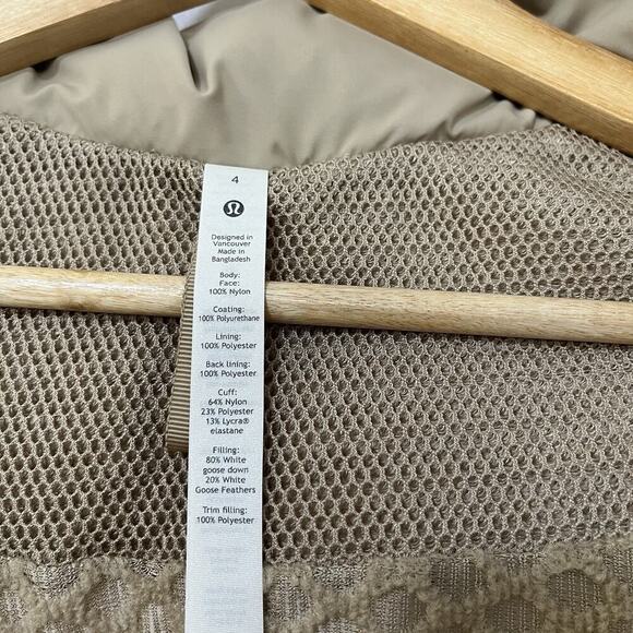Lululemon Slush Hour Hooded Down Jacket Size 4 Trench Beige Cropped Waterproof - Picture 13 of 14